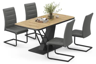 Obrázek produktu pro Jídelní stůl sestava Vicco Fenaro Zlatý mocný dub/Černá 120 x 80 cm se 4 jídelními židlemi, šedé, Model 62991