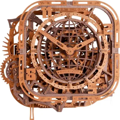Productafbeelding van HOUTEN STAD 3D Puzzel, Tandwielwereldbol, Wandklok, 416 onderdelen