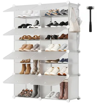 Obrázek produktu pro Botník - skříň na boty - 8 přihrádek - 2 x 4 úrovně - průhledné dvířka - PVC - úsporný design - bílá barva