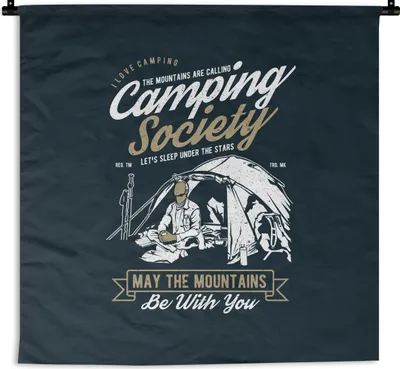 Produktbild von MuchoWow® Wandteppich Wandbehang Zelt - Camping - Retro 90x90 cm Tapisserie Dekoration Wandtuch - Wandaufhänger