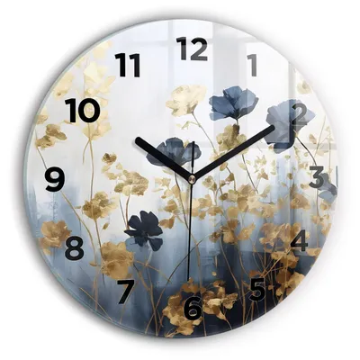 Produktbild von Wallfluent Wanduhr – Stilles Quarzuhrwerk - Uhr Dekoration Wohnzimmer Schlafzimmer Küche - Zifferblatt - schwarze Zeiger - 30 cm - Abstrakte Blumen