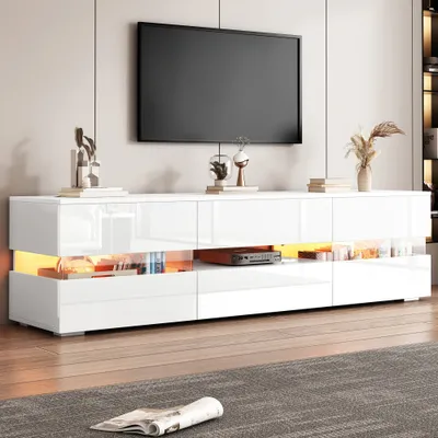 Produktbild von okwish TV-Schrank Lowboard mit App-steuerbarer LED-Beleuchtung,Fernsehbank mit 1 Schublade und offenes Fach,mit Acryl-Glaseinsatz für Wohnzimmer Weiß