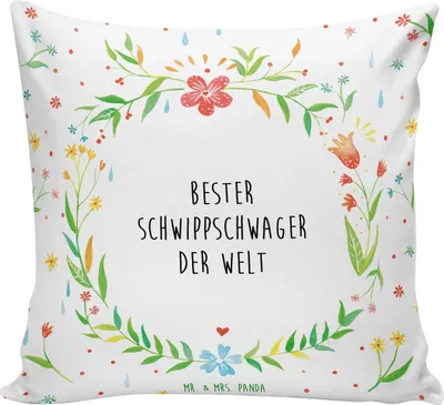 Produktbild von Mr. & Mrs. Panda Kissen 40x40 Schwippschwager - Weiß - Geschenk, mikrofaser kopfkissen, Dekokissen, Schwager des Ehepartners, Verwandtschaft, bedruckt, Schwipschwager