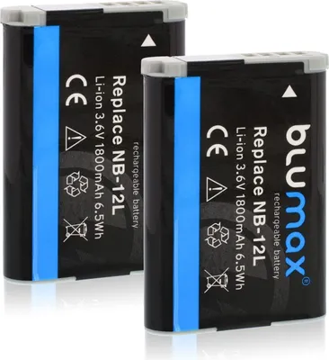 Produktbild von 2x Blumax Akku | für Canon NB-12L Digitalkamera | Kapazität 1800mAh  |Spannung 3,6Volt | Video- und  Kamerazubehör