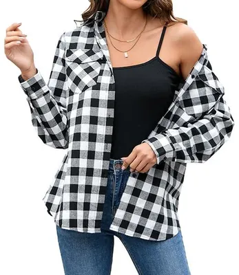 Image de Chemise à carreaux pour femmes, à manches longues, idéale pour les occasions décontractées
