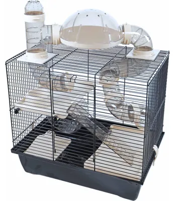Productafbeelding van Interzoo Hamsterkooi Rocky Plus zwart met buizen en accessoires