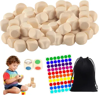 Imagen del producto de Cubos de madera de 20 mm, 60 unidades, con pegatinas de colores, para manualidades y juegos de mesa