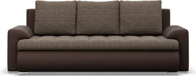 A front view of a brown sofa on a white background.