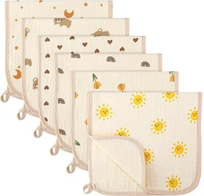 Productafbeelding van Ibenzoa® Katoenen mousseline-spuugdoekjes, set van 6 – zachte, veelzijdige babywasdoeken, 27,5 x 52 cm, in verschillende kleuren met diverse motieven, geschikt voor machinewas en handwas