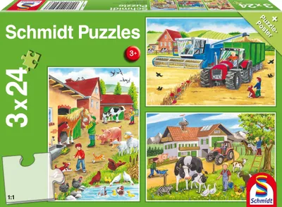 Produktbild von 3 x 24 Teile Schmidt Spiele Kinder Puzzle Auf dem Bauernhof 56216