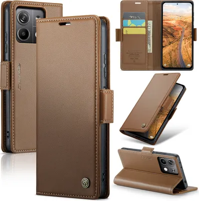Produktbild von Xiaomi Redmi Note 13 5G Hülle, Leder Brieftasche Kartenfach Schutzhülle mit Standfunktion für Xiaomi Redmi Note 13 5G Braun