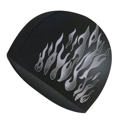 Produktbild von Sonnenschutz Reißfeste Herren Badekappe Nylongewebe Flammen-Stil Gehörschutz Badehut Schwimmzubehör-Grau