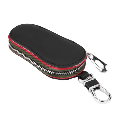 Image de Pochette universelle pour clés de voiture avec fermeture éclair en cuir PU, noir