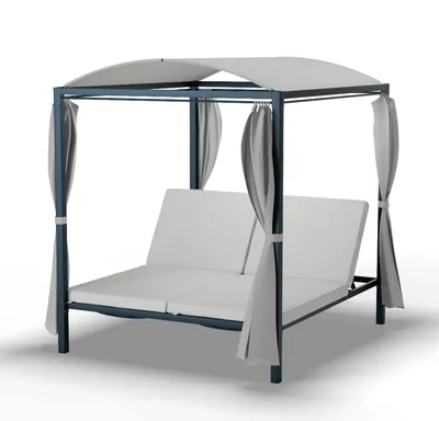 Produktbild von Blumfeldt Eremitage Double XL Sonnenliege 2 Personen - Verstellbare Rückenlehne, Sonnenschutzvorhänge, Wetterfester Stahlrahmen, Abnehmbares Dach, Garten & Terrasse Entspannung