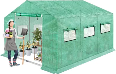 Produktbild von JOIEYOU Gewächshaus Foliengewächshaus 4,5x2x2m, Gartengewächshaus mit Fenster und Tür, Treibhaus für Tomaten und Pflanzen, Grün
