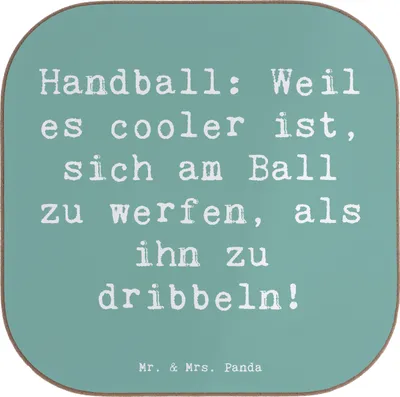 Produktbild von Mr. & Mrs. Panda Untersetzer für Gläser Spruch Handball Action - Meeresbrise - Geschenk, Teamarbeit, gläseruntersetzer, Tasse, Sportler, Sportart, Tee, Taktik, Sport