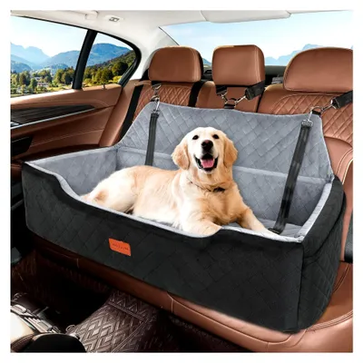 Produktbild von Hundeautositz für große Hunde bis 45 kg, waschbarer Hundesitz für 2 mittelgroße Hunde, abnehmbarer Autositz mit 2 Sicherheitsleinen, Hundebett für die Rückbank - Schwarz/Grau