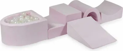 Produktbild von Schaumstoff-Spielset mit Brücke und Mikro-Bällepool – Velvet Soft Hellrosa + 100 Bällebadbälle / transparent, Perlmutt, Meerjungfraueneffekt