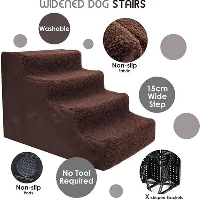 Produktbild von Famanu Hundetreppe 4 Stufen, 40 cm hoch, abnehmbare und waschbare Stoffbezüge