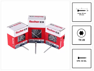 Produktbild von fischer Spanplattenschraube PowerFast FPF II PTF 3,5 x 35 BC 200 Panhead mit Innenstern TX Vollgewinde galvanisch verzinkt, blau passiviert, 200 Stück