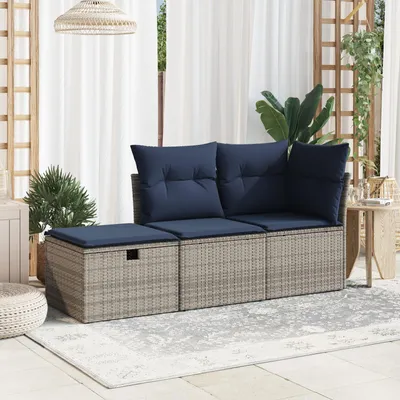 Image de vidaXL Tabouret de jardin avec coussin Gris 55x55x37 cm Poly rotin