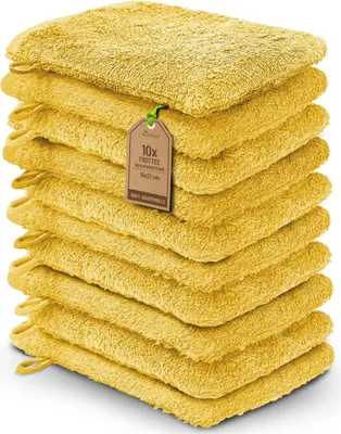 Produktbild von Frottier Waschhandschuhe 10er Pack 15x21cm, 100% Baumwolle, Gelb