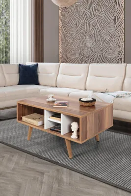 Obrázok produktu pre Skye Decor, Kvalitný konferenčný stolík (3 časti) – orechová farba a biela, 100% melamín