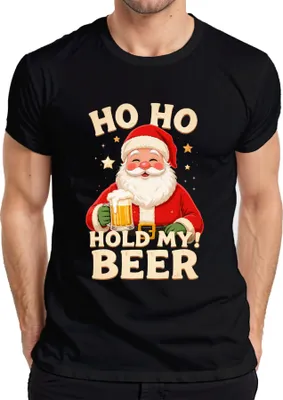 Produktbild von Ho Ho Hold My Beer Weihnachtsmann Bier Weihnachten Geschenk Herren T-Shirt, Schwarz, XL