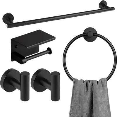 Produktbild von 5-teiliges Badezimmer Set aus Edelstahl, Handtuchhalter, Toilettenpapierhalter, Handtuchring, Kleiderhaken, Bad Zubehör