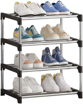 Produktbild von Unyqoos® Schmales, stapelbares Schuhregal – 4 Ebenen, 42 x 26 x 54 cm, bis zu 6 Paar Schuhe, kompakte Aufbewahrung für Flur, Schrank & Studentenwohnheim