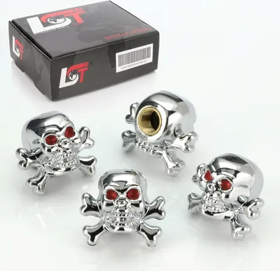 Produktbild von 4X Ventilkappe Reifenventil Totenkopf Crossbones Silber Für Pkw Lkw Motorrad