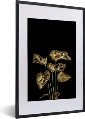 Produktbild von MuchoWow® MuchoWow® Gerahmtes Poster Blätter - Herz - Gold 40x60 cm - Poster mit zchwarzem Bilderrahmen - Poster in Rahmen