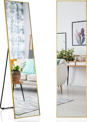 Obrázok produktu pre Celoplošné zrkadlo 160 x 40 cm, 2 v 1, stojace zrkadlo a nástenné zrkadlo, nastaviteľné a voľne stojace šatníkové zrkadlo, toaletné zrkadlo do spálne, obývačky, šatne (zlaté)