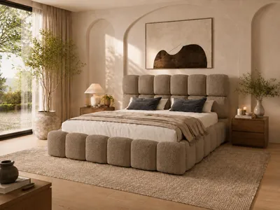 Produktbild von Emlar Polsterbett Tessa 200x200 cm - Bubble Bett mit Bettkasten & Metalllattenrost - Bouclé-Stoff - Doppelbett mit Stauraum Braun (Quelle 25)