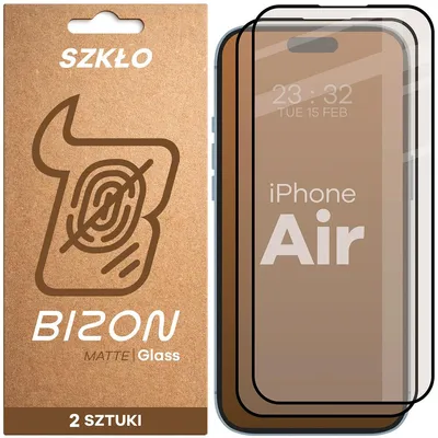 Produktbild von Mattes Hartglas für iPhone Air, Bizon Glass Matte Duo, Schwarzer Rahmen, 2 Stück