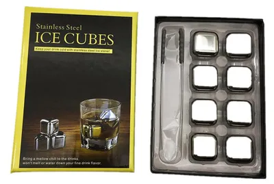 Produktbild von Whisky-Steine-Set, wiederverwendbare Eiswürfel, Edelstahl, 8-teiliges Metall-Kühlstein-Set mit Eiszange