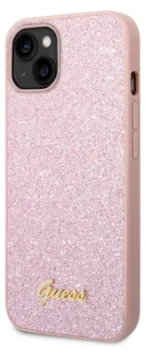 Zdjęcie produktu dla Guess Glitter Flakes Metal Logo Case – Etui iPhone 14 Pro (różowy)