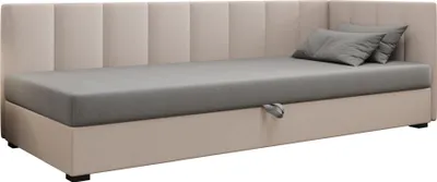Produktbild von AURA SOFA Boxspringbett ADEL PLUS 80x195 Komplett-Set mit Bonell Matratze, Polsterbett mit Bettkästen - Hellbeige/Grau, SAWANA 01/21