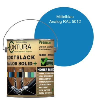 Produktbild von Contura Bootslack 2,5Liter. Farbig Glänzend Yacht- Buntlack Metall Holz GFK Holzlack Schiffslack RAL Boot - Mittelblau - RAL 5012 Analog