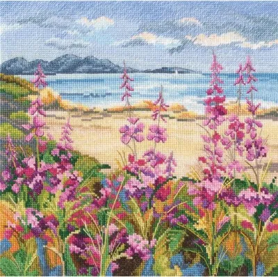 Produktbild von RTO Kreuzstich Stickpackung "Blumen an einem Bergsee", Zählmuster, 22x22cm