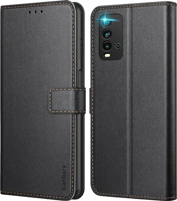Produktbild von Xiaomi Redmi 9T Handyhülle Schwarz Leder Tasche Flipcase mit Kartenschlitzen und Standfunktion