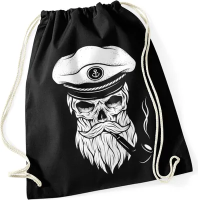 Produktbild von Turnbeutel Kapitän Totenkopf Captain Skull Segeln Gymsac Autiga® schwarz unisize