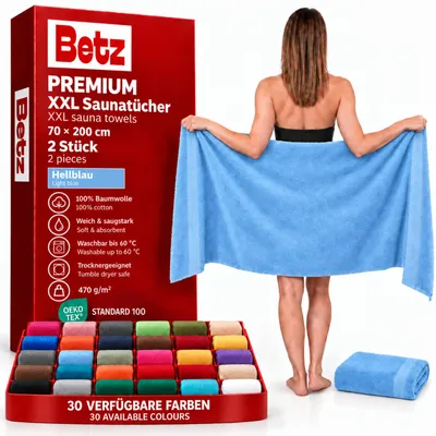 Produktbild von Betz 2 Stück Saunatücher 70 x 200 cm PREMIUM 100% Baumwolle Badetuch Liegetuch Strandtuch   Farbe: hellblau