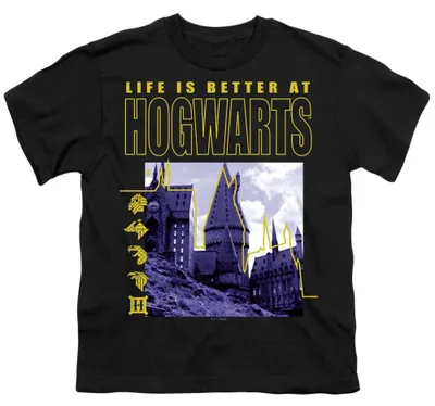 Immagine prodotto di Maglietta per bambini "La vita è meglio a Hogwarts" ispirata a Harry Potter, modello TV36350 (taglia 140-146), colore nero