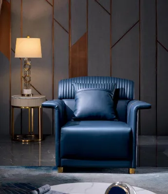 Immagine prodotto di Poltrona, sedia, sala da pranzo, soggiorno, divano, blu, design moderno, poltrona imbottita