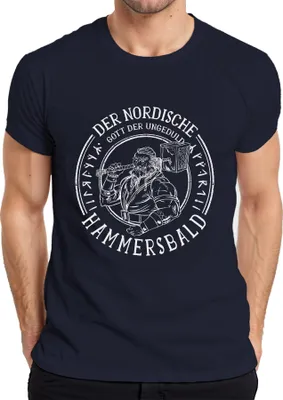 Produktbild von Nordischer Gott der Ungeduld Wikinger Hammer Mythologie Humor Herren T-Shirt, Navy, XXL