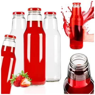 Zdjęcie produktu dla SuperButelki - 5x Butelka szklana SOCZEK 750 ml z zakrętką, 0,75 l na soki wino napoje kompot + lejek i E-BOOK z przepisami, 0,75l na sok