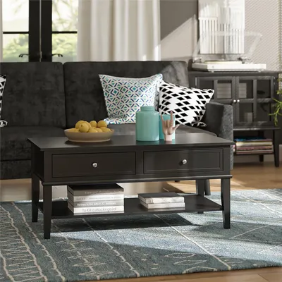 Produktbild von Couchtisch mit 2 Schubladen aus MDF schwarz