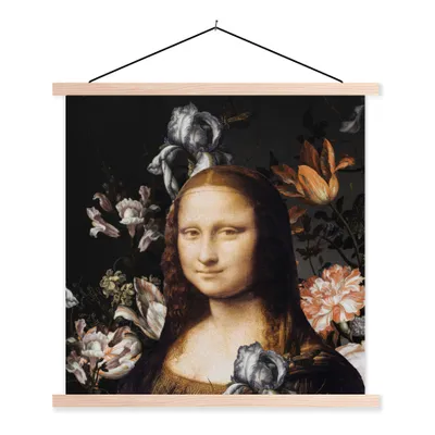 Produktbild von MuchoWow® Textilposter Mona Lisa - Blumen - Alte Meister 120x120 cm mit holzfarbenen Rahmen - Textil-Poster