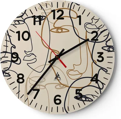 Produktbild von Wanduhr - Rund - Glasuhr - Frau Gesicht Linie - 40x40cm - Schleichendes Uhrwerk - Lautlos - zum Aufhängen bereit - Dekoration Modern - Wanddekoration aus Glas - C4AR40x40-5109